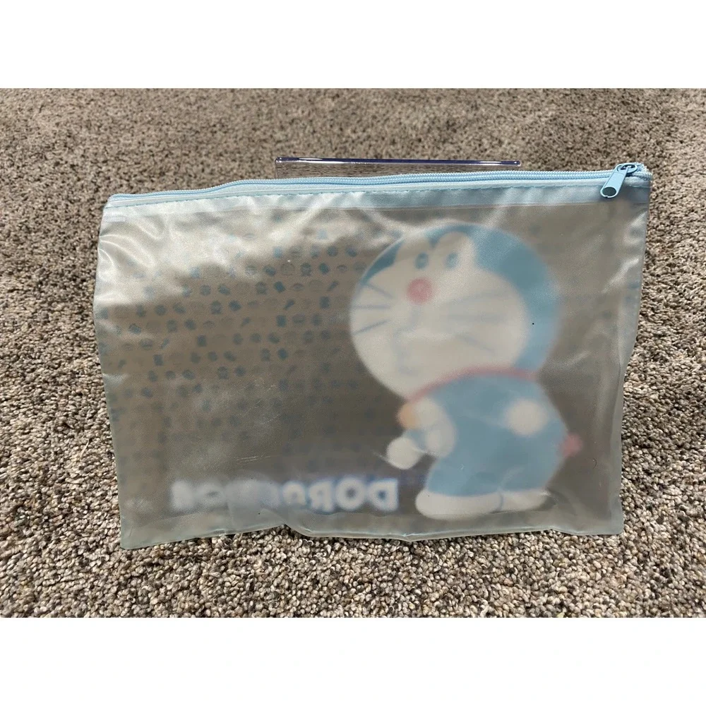 Doraemon Zipper Pouch Set Unisex OS Blue Green Excellent Anime Clear Travel Bag